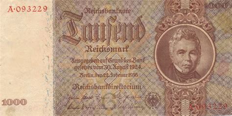 Deutschland Drittes Reich Deutsches Reich 1000 Mark Reichsmark