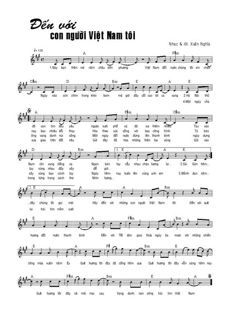 Sheet: Đến với con người Việt Nam tôi - song lyric, sheet | chords.vip