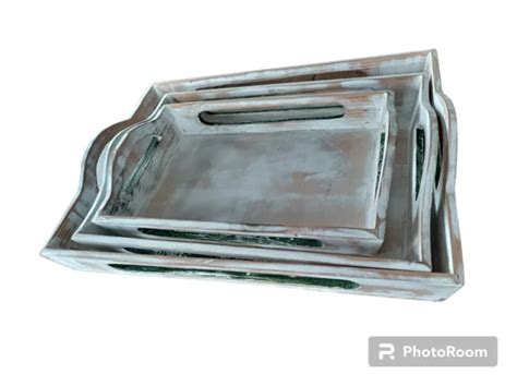 LOT DE 3 plateaux de service en bois avec poignées EUR 20 00 PicClick FR