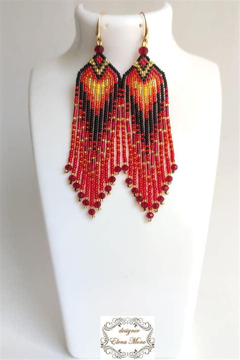 Brick Stitch Long Fringe Earrings Ardent Heart Etsy