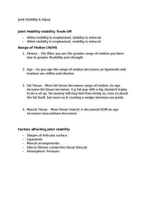Week 6 (Joint Stability) - Joint Stability & Injury Joint Mobility