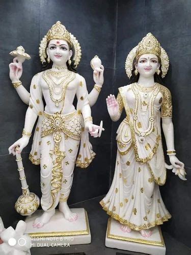 White Painted Marble Vishnu Laxmi Murti For Worship Size Inch At