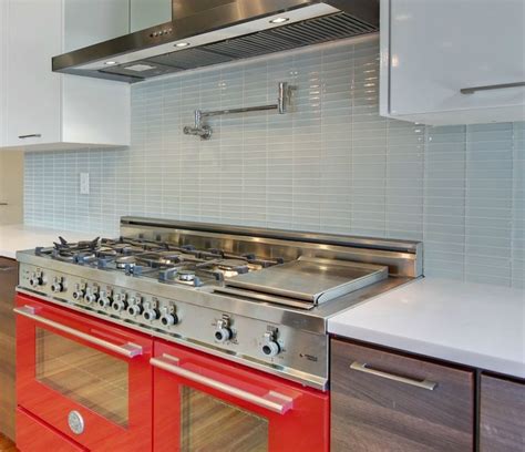 White Glass Subway Tile Kitchen Backsplash