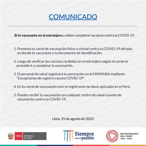 Ministerio De Salud On Twitter COMUNICADO El Minsa Informa A La