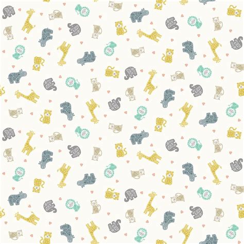 Baby Safari 2450w Animal Scatter Multi On Cream Fabric By Makower