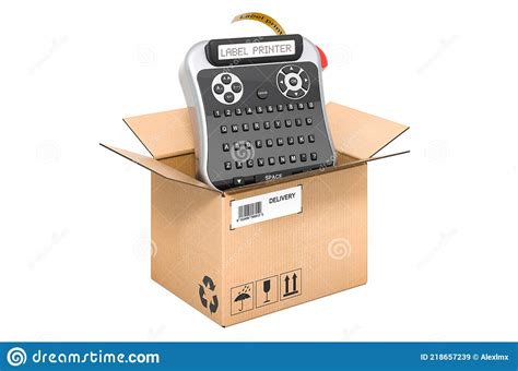 Label Printer Inside Cardboard Box Delivery Concept 3d Rendering