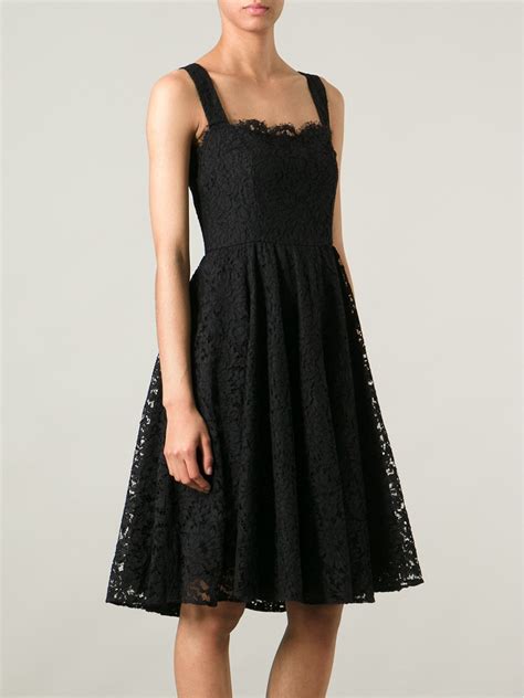 Dolce And Gabbana Floral Lace Flared Dress In Black Lyst