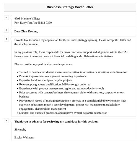 Business Strategy Cover Letter Velvet Jobs