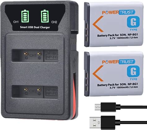 PowerTrust 2Pcs NP BG1 NP FG1 Battery And Charger For Sony Cyber Shot