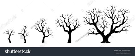 Naked Tree Silhouette Set Winter Small Stock Vector Royalty Free