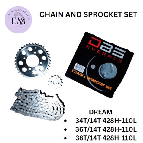 E M DBS CHAIN AND SPROCKET SET DREAM 34T 14T 36T 14T 38T 14T 428H