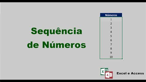 Como fazer no Excel sequência de números YouTube