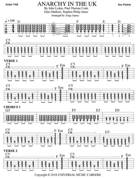 Anarchy In The Uk Arr Jorge Juarez By Sex Pistols Sheet Music For