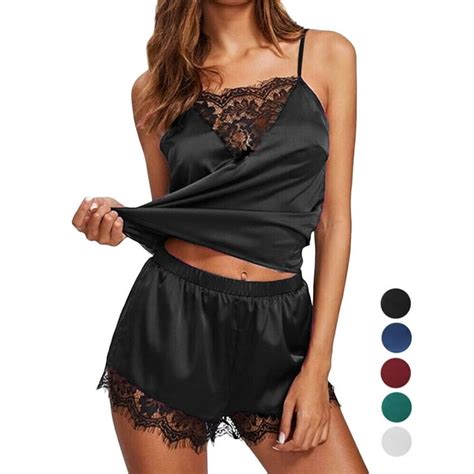 Gustave Women Silk Satin Cami Shorts Pajamas Set Sexy Lace Sleepwear