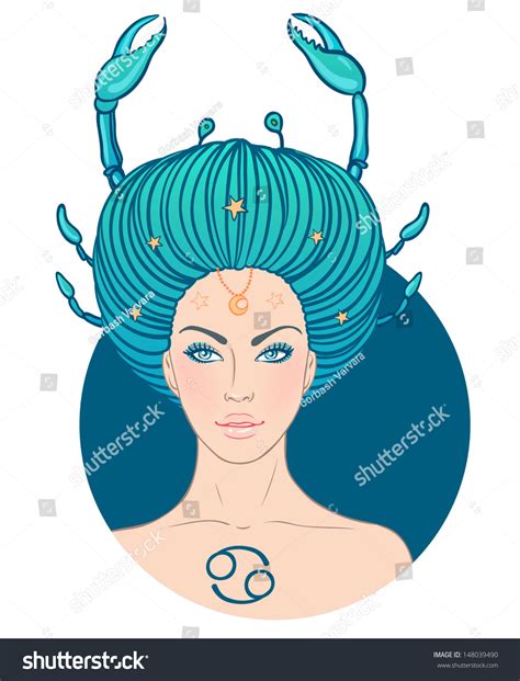 Illustration Cancer Zodiac Sign Beautiful Girl Stock Vector Royalty Free 148039490 Shutterstock