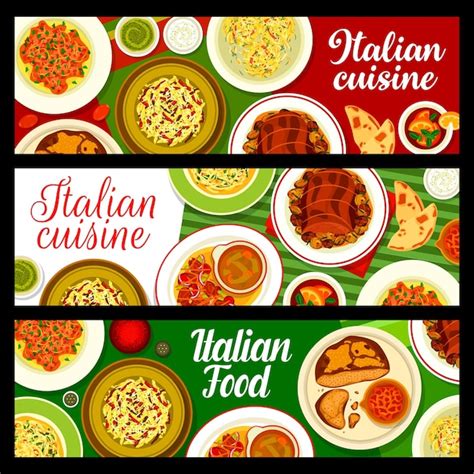 Premium Vector Italian Cuisine Meals And Dishes Vector Banners