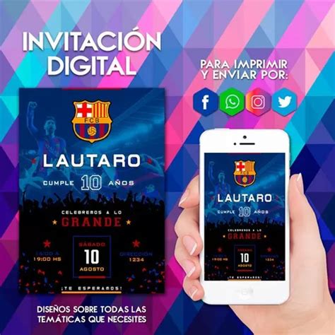 Invitación Digital Barcelona Futbol Messi Tarjeta Virtual en venta en