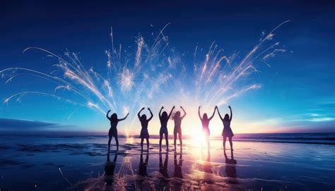 Premium AI Image | New Year's Eve celebration on the beach with fireworks