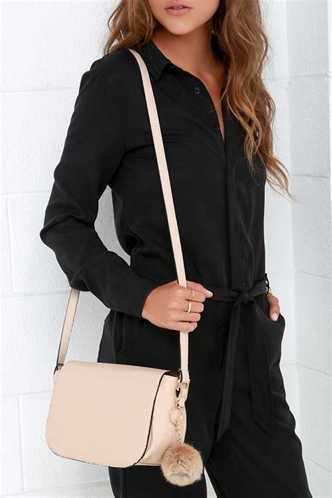 Cool Nude Purse Faux Leather Purse Flap Bag Fuzz Charm Purse Lulus
