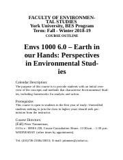 ENVS 1000 2018 19 Syllabus Revised Docx FACULTY OF ENVIRONMENTAL