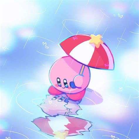 a cartoon character holding an umbrella on top of a blue and pink ...