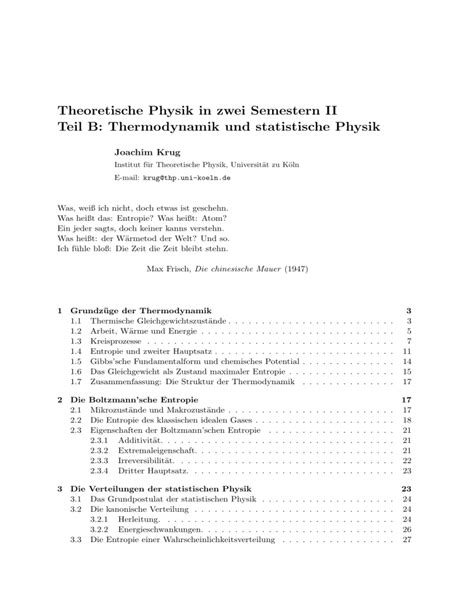 Thermodynamik Und Statistische Physik