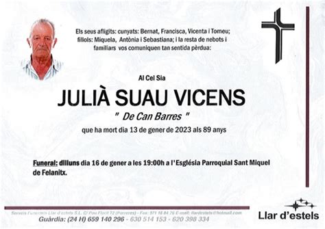 Juli Suau Vicens Funer Ria Mallorca Llar D Estels