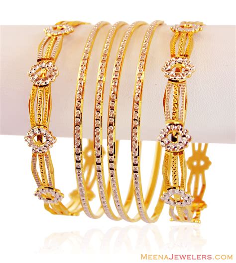 22k Gold Fancy Rhodium Bangles Set Bast16027 Us 4543 22k Gold