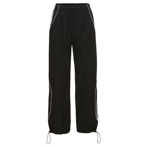 Contrast Piping Black Baggy Sweatpants Fairypeony