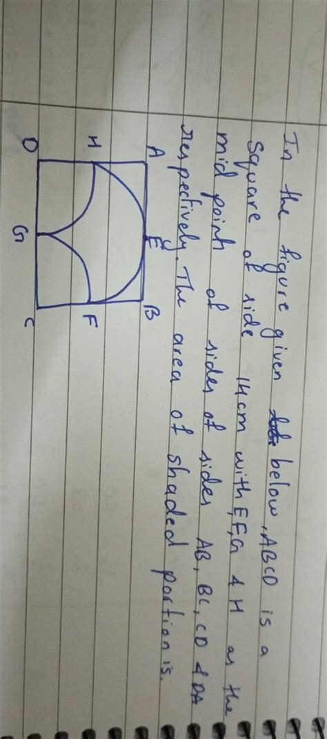 In The Figure Given Below ABCD Is A Square Of Side 14 Cm With EF G4H As