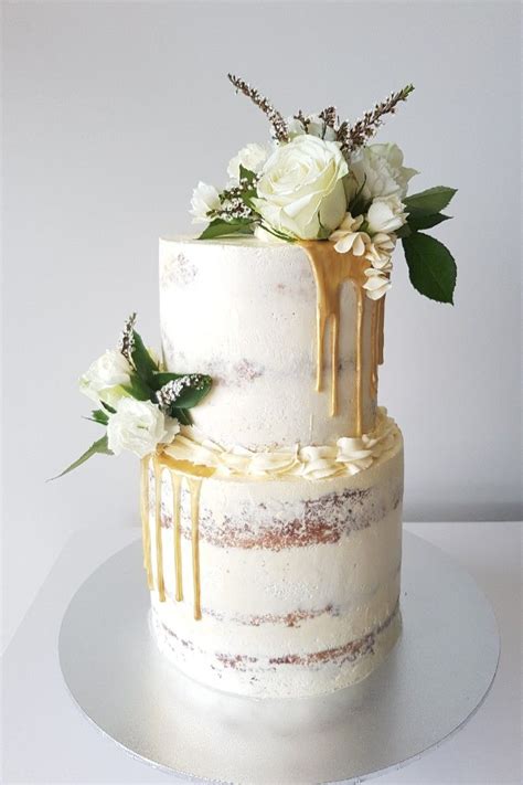 Tier Semi Naked Drip Cake With Edible Decorations Wedding Cakes