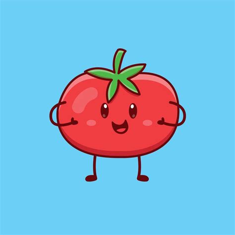 Cute Cartoon Tomato In Vector Illustration 10556103 Vector Art At Vecteezy