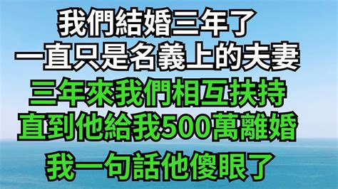 我們結婚三年了，但一直只是名義上的夫妻，三年來我們相互扶持，直到他給我500萬讓我離婚，我一句話他傻眼了【億如雲煙】 Youtube