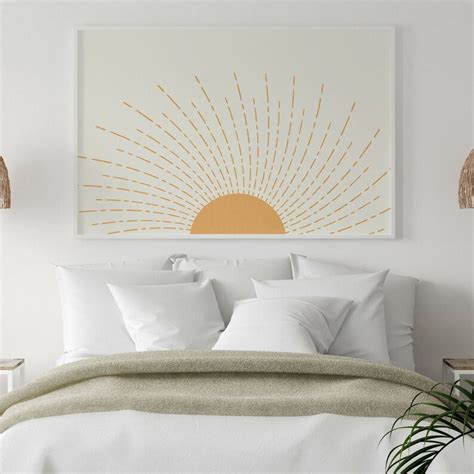 Yellow Sunrise Print Boho Art Print Horizontal Sun Poster Etsy