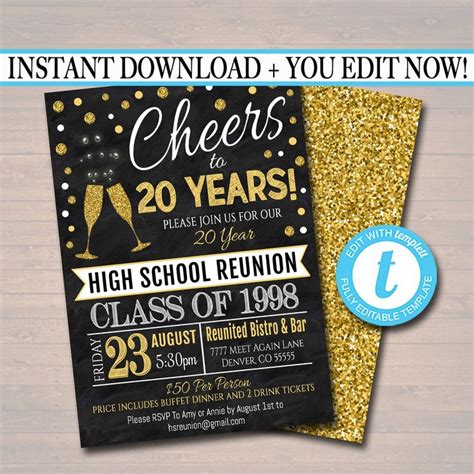 Editable Class Reunion Invitation Template - College High School Party ...