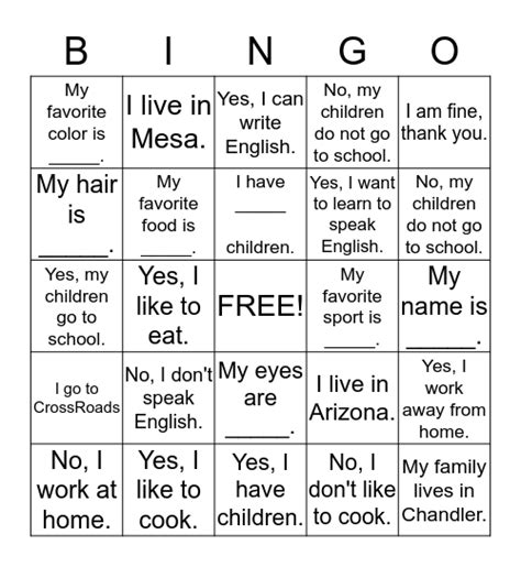 Esl Bingo Card Worksheets Library