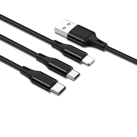 Cablu Incarcare 3 In 1 Micro Usb Type C Lightning 3 4a Negru 1200 Mm Fast Charging