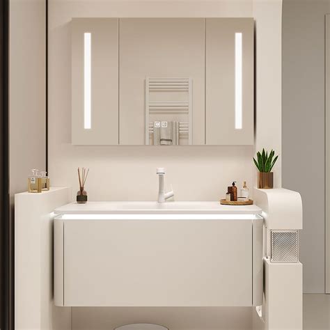 Wood White Wall Modern Mount Bathroom Sink Vanity with Mirror - Clearhalo