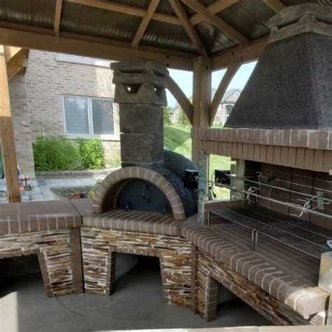 Firebrick Outdoor Kitchen With Large Pizza Oven With Stone Rotisserie