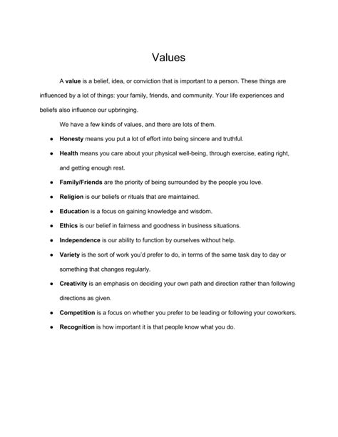 Values Activity