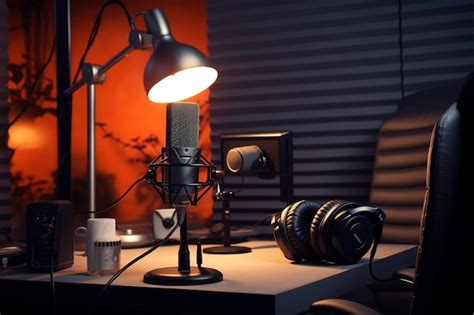 Premium Ai Image A Voiceover Artists Recording Setup Featuring A Mi