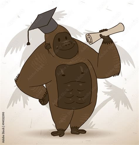 Vector Funny Gorilla In A Square Academic Cap Image Of Funny Gorilla