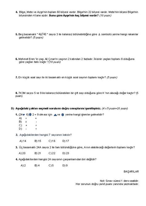 6 Sınıf Matematik 1 Dönem 1 Yazılı Soruları 2022 2023 Matematik Vakti