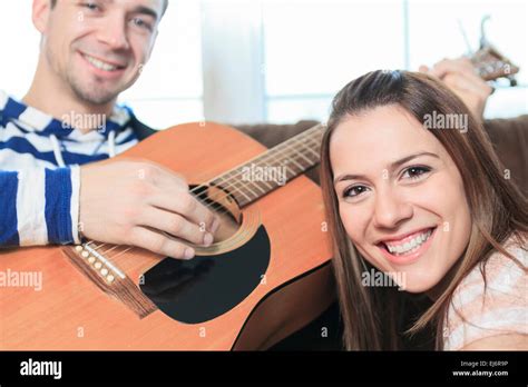 Sofa Home Guitar Stock Photo Alamy