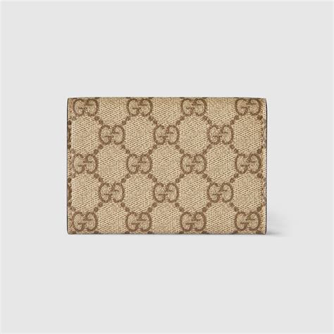 Gg Emblem Bi Fold Card Case In Beige And Dark Brown Fabric Gucci Us