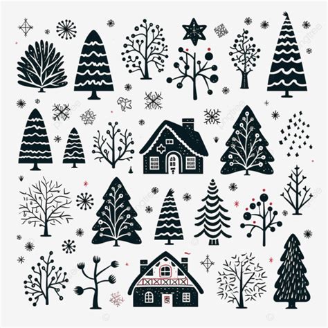 Set Of Christmas Design Elements In Doodle Style Vector Illustration