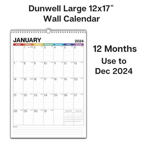 Dunwell Large Wall Calendar 2024 Colorful 12x17 Wall Calendar Use