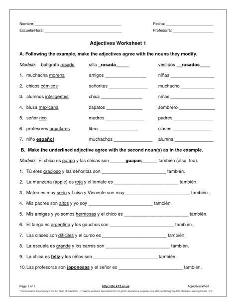 Advanced Spanish Worksheets