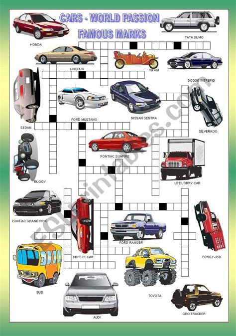 CARS CROSSWORD KEY ESL Worksheet By Ell