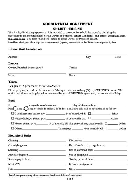 Free Room Rental Agreement Template